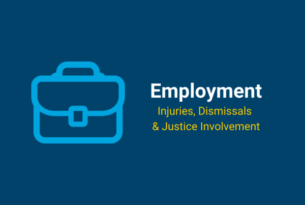 Icon of a briefcase beside text that reads "Employment: Injuries, Dismissals & Justice Involvement"